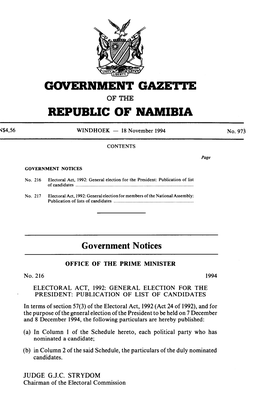 Government Gaze'i.I'e Republic of Namibia