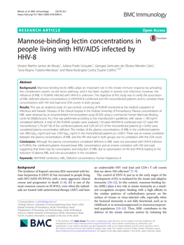 Mannose-Binding Lectin Concentrations in People Living with HIV/AIDS Infected by HHV-8