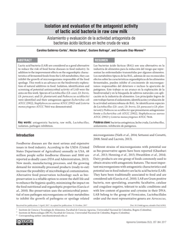 Isolation and Evaluation of the Antagonist Activity of Lactic Acid