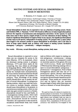 Mating Systems and Sexual Dimorphism in Mass in Microtines