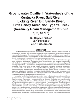 Groundwater Quality in Watersheds of the Kentucky River, Salt River, Licking River, Big Sandy River, Little Sandy River, And