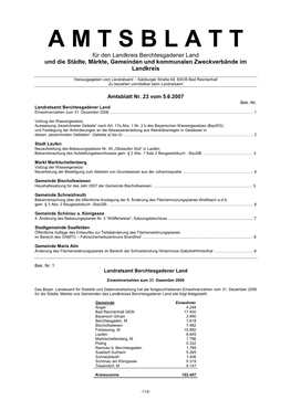 A M T S B L a T T Für Den Landkreis Berchtesgadener Land Und Die Städte, Märkte, Gemeinden Und Kommunalen Zweckverbände Im Landkreis