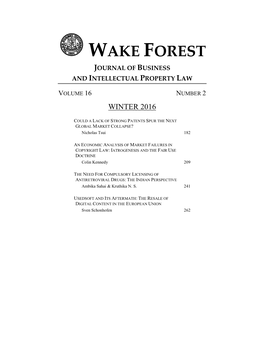 Wake Forest Journal of Business and Intellectual Property Law