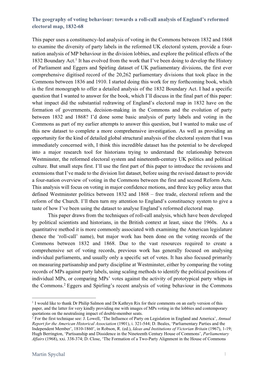 The Geography of Voting Behaviour: Towards a Roll-Call Analysis of England’S Reformed Electoral Map, 1832-68