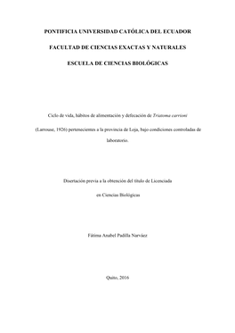 Pontificia Universidad Católica Del Ecuador Facultad De Ciencias Exactas Y Naturales Escuela De Ciencias Biológicas