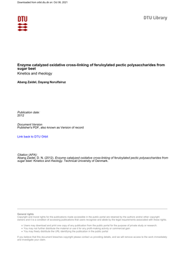 Enzyme Catalyzed Oxidative Cross-Linking of Feruloylated Pectic Polysaccharides from Sugar Beet Kinetics and Rheology