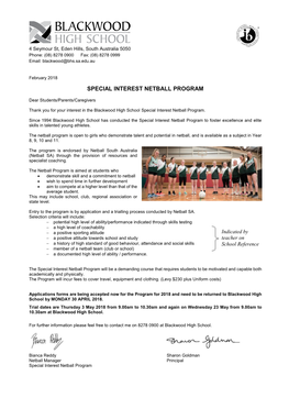 Special Interest Netball Program