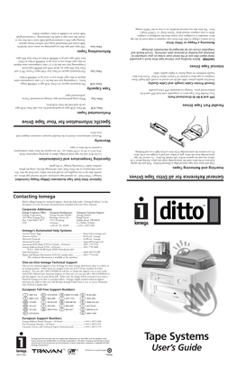 Iomega Ditto Tape Systems Users Guide