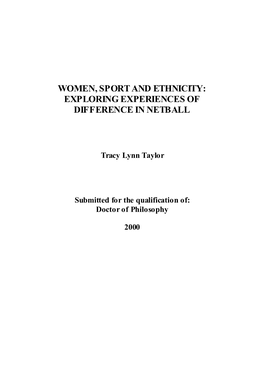 Women, Sport and Ethnicity: Exploring Experiences of Difference in Netball