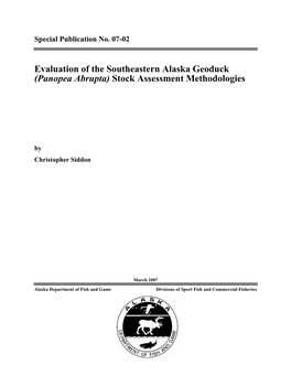 Evaluation of the Southeastern Alaska Geoduck (Panopea Abrupta) Stock Assessment Methodologies