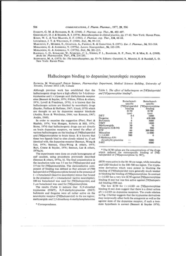 Hallucinogen Binding to Dopamine /Neuroleptic Receptors