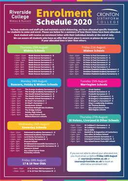 Enrolment Dates 2020