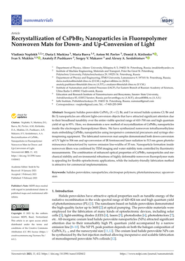 Recrystallization of Cspbbr3 Nanoparticles in Fluoropolymer Nonwoven Mats for Down- and Up-Conversion of Light