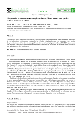 Gongronella Sichuanensis (Cunninghamellaceae, Mucorales), a New Species Isolated from Soil in China