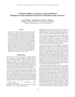 No Robots, Spiders, Or Scrapers: Legal and Ethical Regulation of Data Collection Methods in Social Media Terms of Service