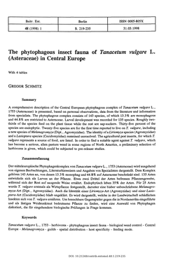 The Phytophagous Insect Fauna of Tanacetum Vulgare L. (Asteraceae) in Central Europe