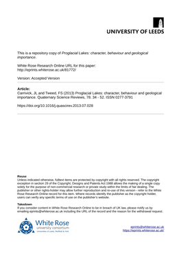 Proglacial Lakes: Character, Behaviour and Geological Importance