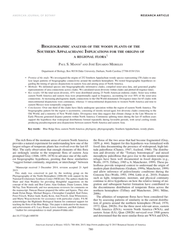 Biogeographic Analysis of the Woody Plants of the Southern Appalachians