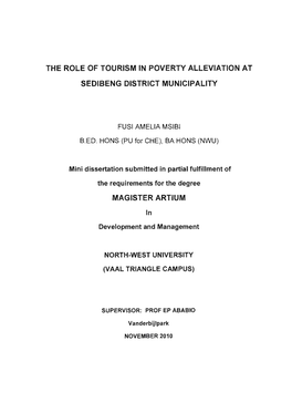 The Role of Tourism in Poverty Alleviation At