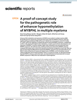 A Proof-Of-Concept Study for the Pathogenetic Role of Enhancer Hypomethylation of MYBPHL in Multiple Myeloma