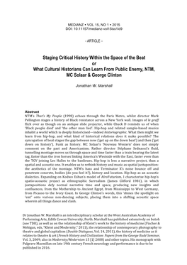 Staging Critical History Within the Space of the Beat Or What Cultural Historians Can Learn from Public Enemy, NTM, MC Solaar & George Clinton
