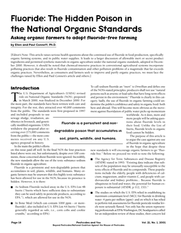 Fluoride: the Hidden Poison in the National Organic Standards Asking Organic Farmers to Adopt Fluoride-Free Farming by Ellen and Paul Connett, Ph.D