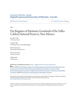 Fire Regimes of Montane Grasslands of the Valles Caldera National Preserve, New Mexico Donald A