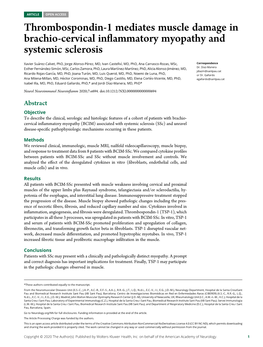 Thrombospondin-1 Mediates Muscle Damage in Brachio-Cervical Inﬂammatory Myopathy and Systemic Sclerosis