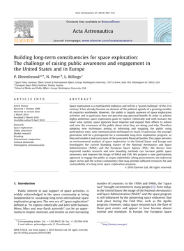 Building Long-Term Constituencies for Space Exploration the Challenge Of