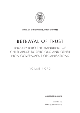 Betrayal of Trust Inquiry Into the Handling of Child Abuse by Religious and Other Non-Government Organisations