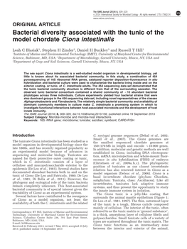 Bacterial Diversity Associated with the Tunic of the Model Chordate Ciona Intestinalis