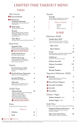 Limited Time Takeout Menu