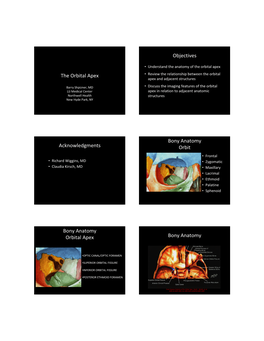 The Orbital Apex the Orbital Apex • Review the Relationship Between the Orbital Apex and Adjacent Structures