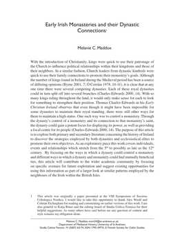 Early Irish Monasteries and Their Dynastic Connections1