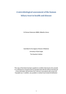 A Microbiological Assessment of the Human Biliary Tract in Health and Disease