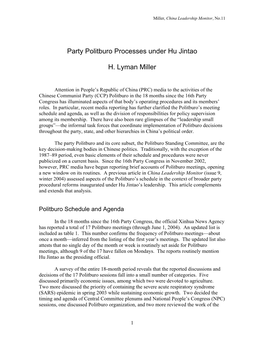 Party Politburo Processes Under Hu Jintao