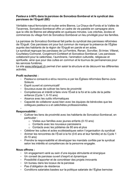 Pasteur.E À 60% Dans La Paroisse De Sonceboz-Sombeval Et Le Syndicat Des Paroisses De L’Erguël (BE)