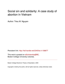 Social Sin and Solidarity: a Case Study of Abortion in Vietnam