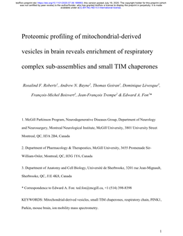 Proteomic Profiling of Mitochondrial-Derived Vesicles In