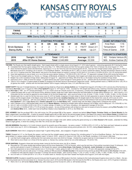 Kansas City Royals Postgame Notes Kansas City Royals