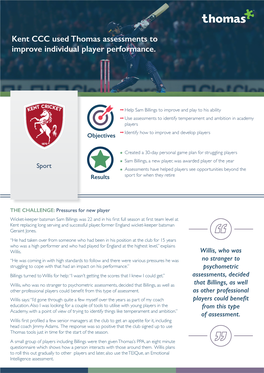Kent CCC Used Thomas Assessments to Improve Individual Player Performance
