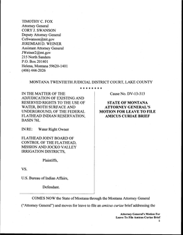 STATE of MONTANA ATTORNEY GENERAL's MOTION for LEAVE to FILE AMICUS CURIAE BRIEF Was Served by U.S
