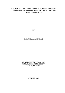 An Appraisal of 2010 Electoral Act on 2011 and 2015 General Elections