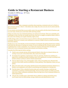 Guide to Starting a Restaurant Business November 23, 2009 by Leo 287 Views Leave a Comment