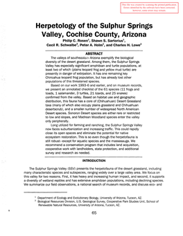 Herpetology of the Sulphur Springs Valley, Cochise County, Arizona 1 Philip C