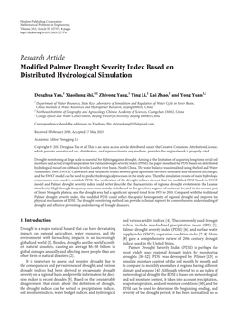 Research Article Modified Palmer Drought Severity Index Based on Distributed Hydrological Simulation