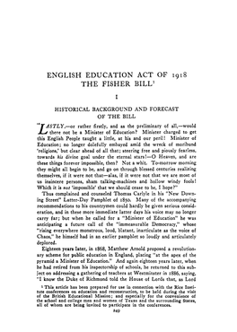 English Education Act of 1918 the Fisher Bill'