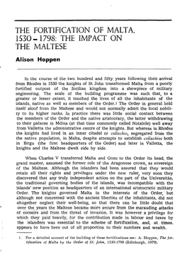 The Fortification of Malta, 1530-1798 the Impact on the Maltese.Pdf