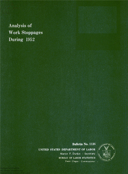 Analysis of Work Stoppages During 1952 : Bulletin of the United