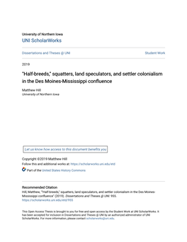 Half-Breeds," Squatters, Land Speculators, and Settler Colonialism in the Des Moines-Mississippi Confluence